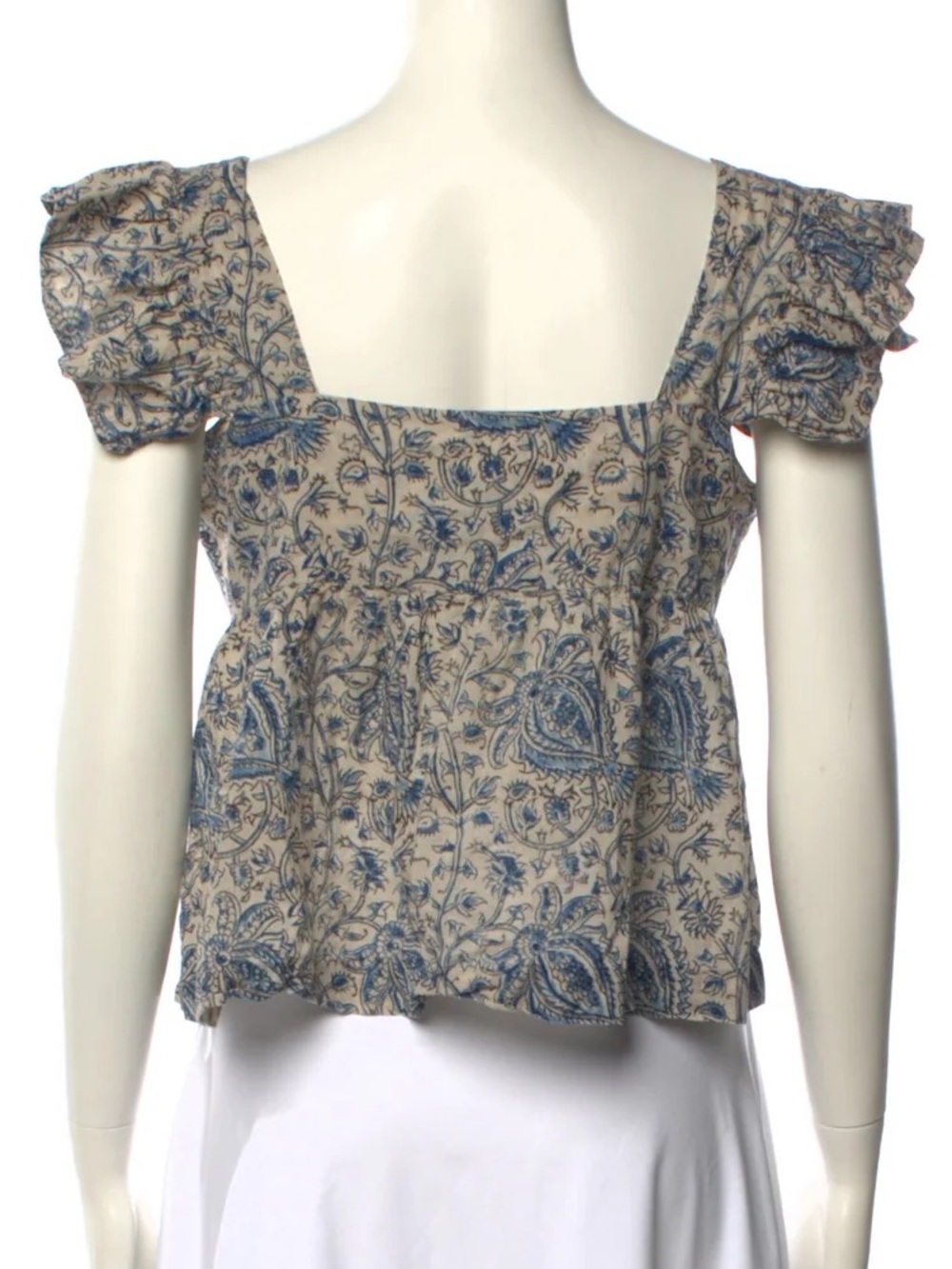 MATTA $175 • 18” PTP • Blue Floral Boho Square Neckline Ruffle Sleeve Top - Picture 8 of 10